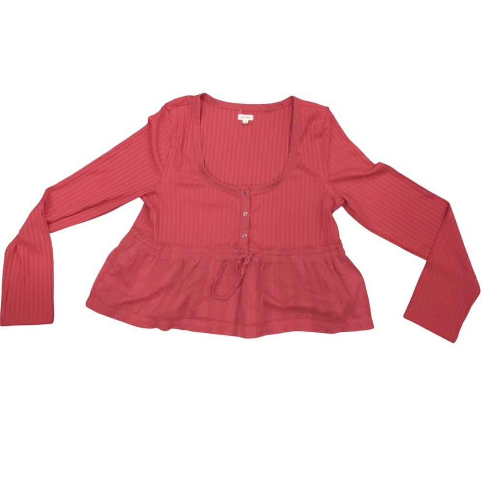 PILCRO Women's‎ Coral Ribbed Peplum Henley Long Sleeve Top XL